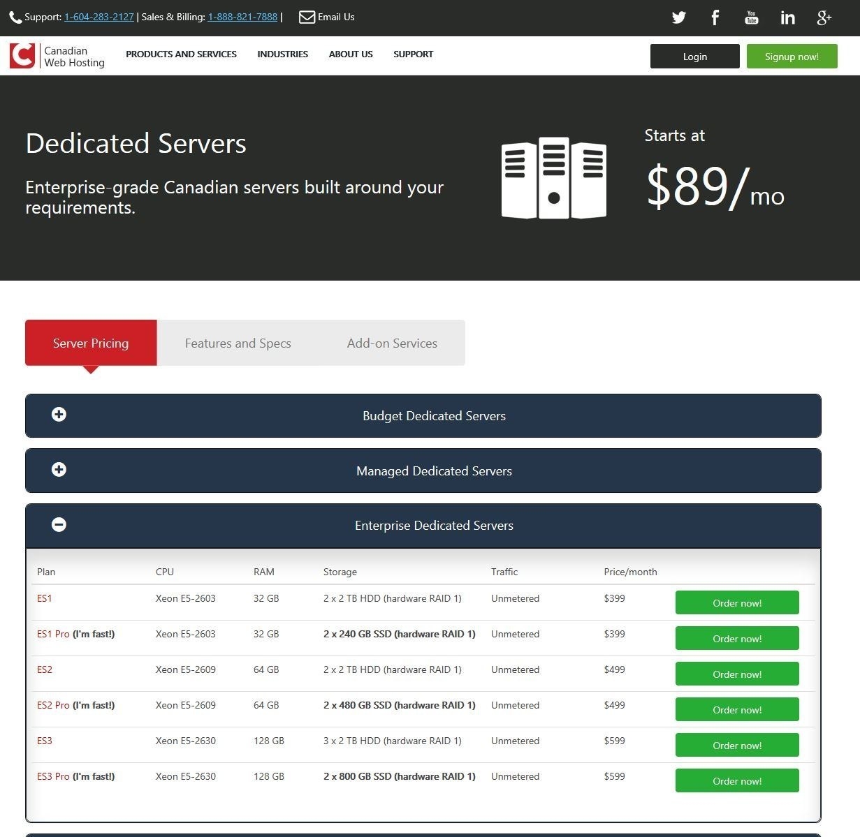 Canadian Web Hosting Announces New Enterprise Dedicated Server Plans